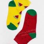 جوراب زنانه نخی یک ربع طرح هندوانه ای