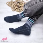 جوراب مردانه نخ پنبه ساق دار طرح رینگی