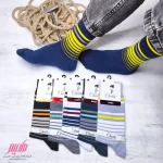 جوراب مردانه نخ پنبه ساق دار طرح رینگی