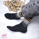 جوراب مردانه نخ پنبه ساق دار طرح رینگی