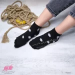 جوراب زنانه مچی نخی طرح گل بابونه