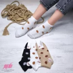 جوراب زنانه مچی نخی طرح گل بابونه