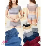 ست زنانه شورت و نیم تنه گیپور آستین دار