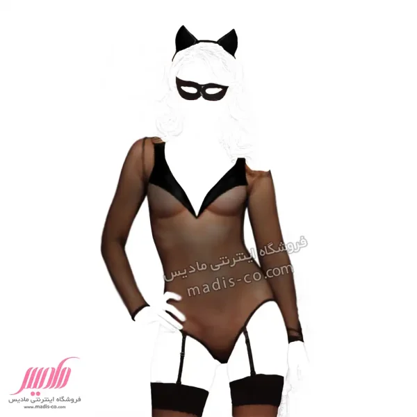 ست لباس خواب زنانه توری طرح گربه