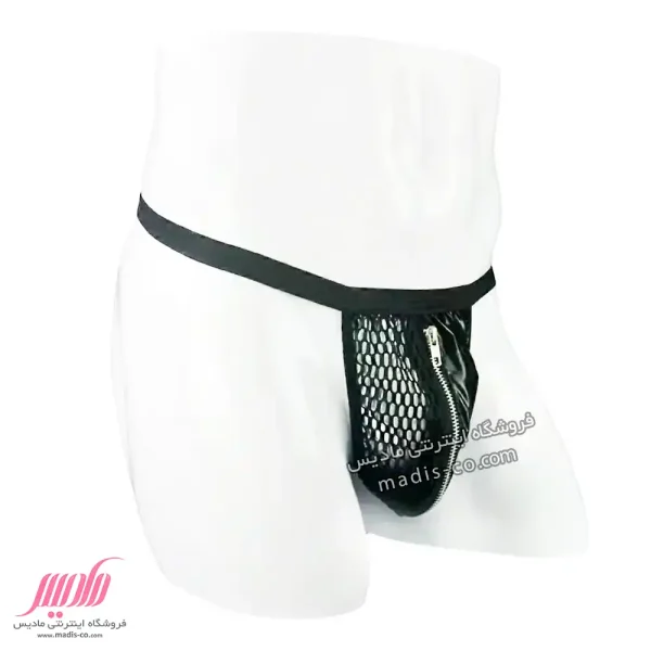 شورت مردانه لامبادا چرم و تور زیپ دار