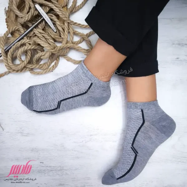 جوراب مردانه مچی نخ پنبه سوزنی خط دار