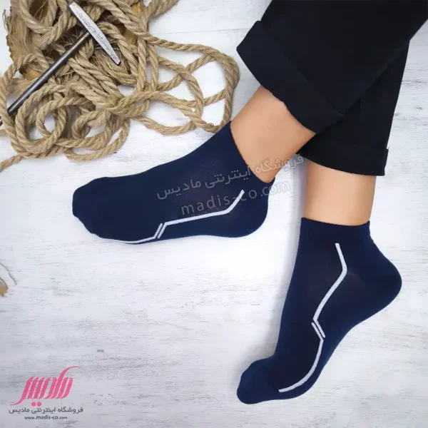 جوراب مردانه مچی نخ پنبه سوزنی خط دار