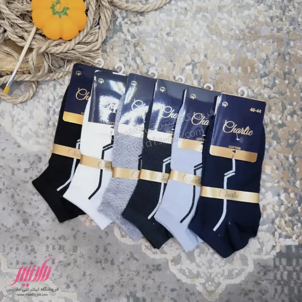 جوراب مردانه مچی نخ پنبه سوزنی خط دار