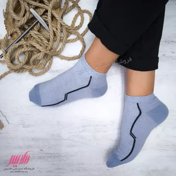 جوراب مردانه مچی نخ پنبه سوزنی خط دار