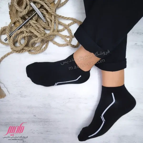 جوراب مردانه مچی نخ پنبه سوزنی خط دار