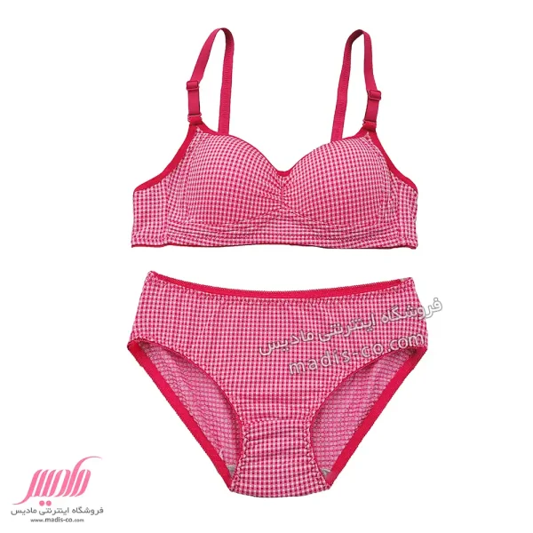 ست دخترانه اسفنجی نخی چهارخونه زرشکی