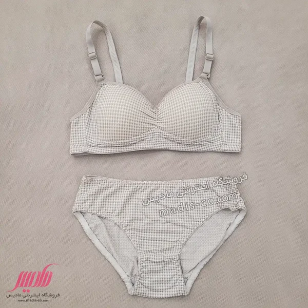 ست دخترانه اسفنجی نخی چهارخونه خاکستری