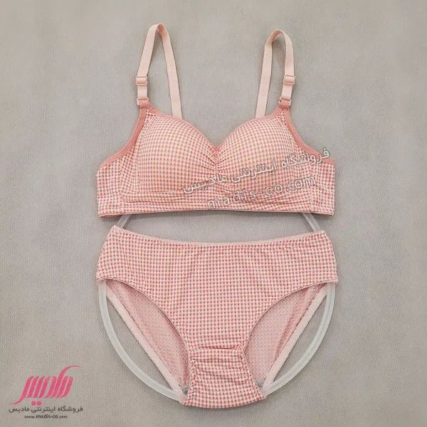 ست دخترانه اسفنجی نخی چهارخونه گلبهی