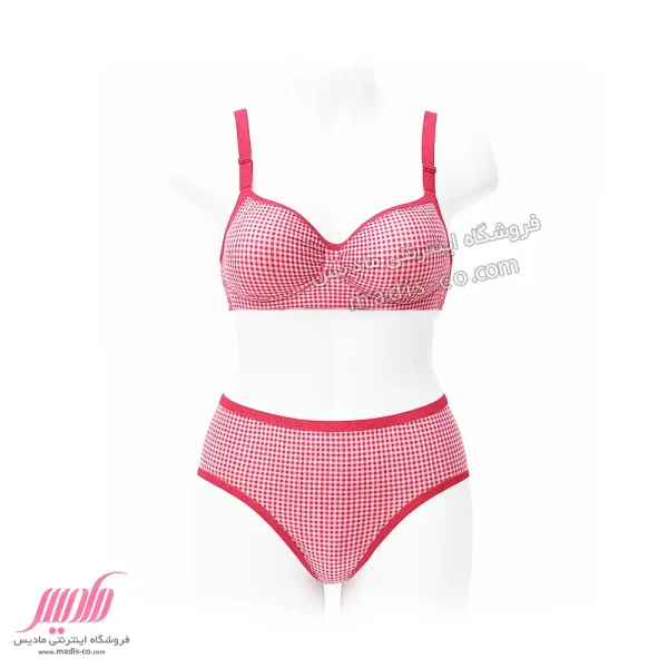 ست دخترانه اسفنجی نخی چهارخونه زرشکی