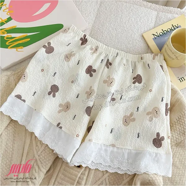 شورتک زنانه نخی عروسکی طرح خرگوشی