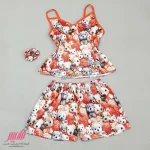 ست تاپ شورتک زنانه ساتن با کش مو طرح تدی