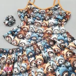 ست تاپ شورتک زنانه ساتن با کش مو طرح تدی