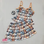 ست تاپ شورتک زنانه ساتن با کش مو طرح تدی