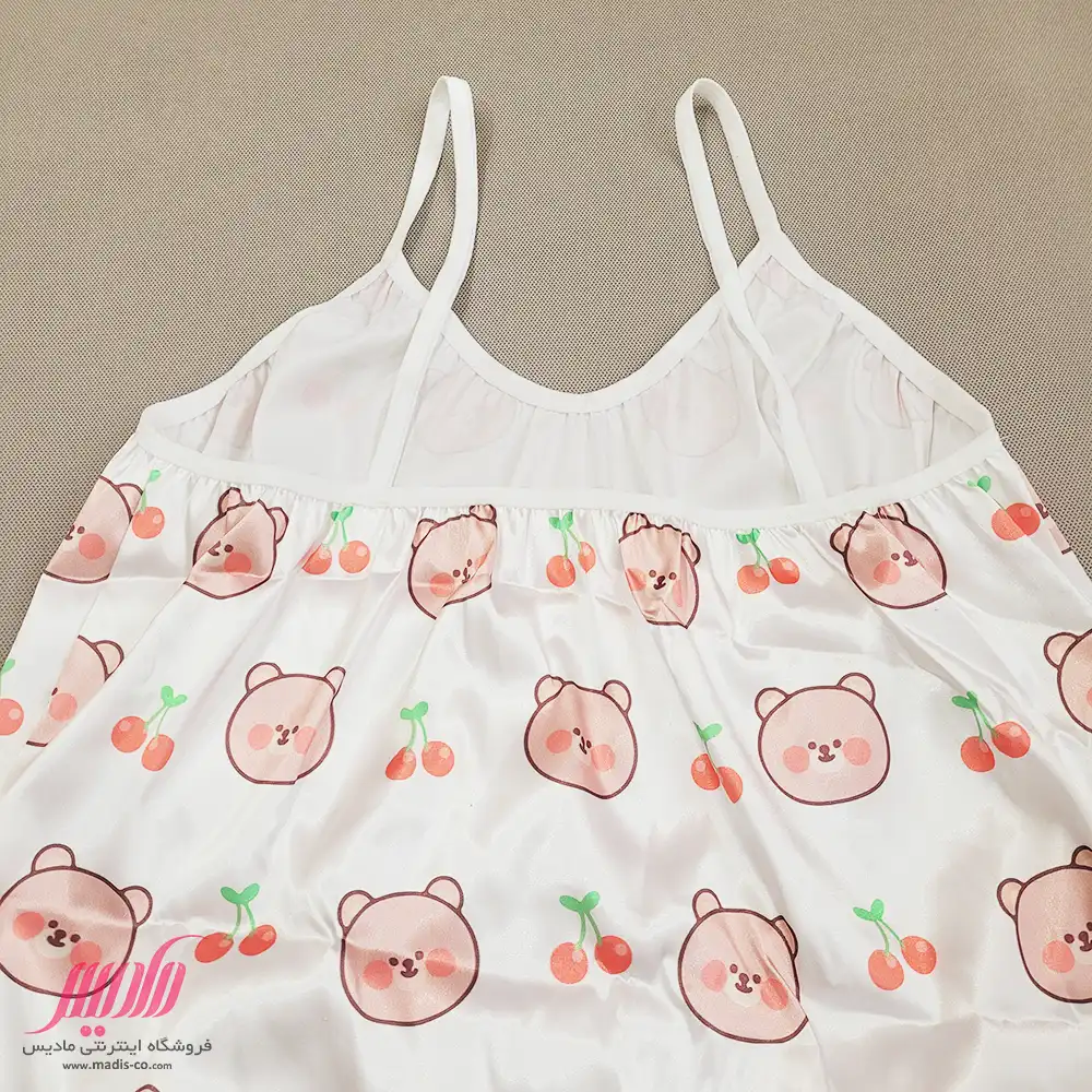 ست تاپ شورتک زنانه ساتن طرح تدی آلبالو