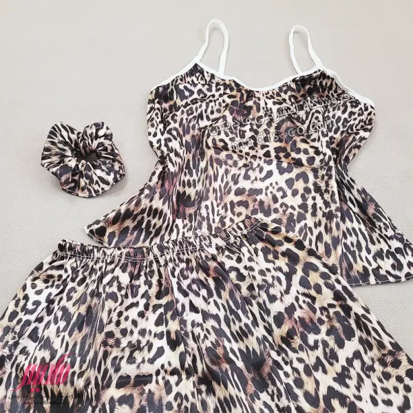 ست تاپ شورتک زنانه ساتن پلنگی