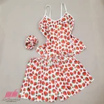 ست تاپ شورتک زنانه ساتن طرح توت فرنگی