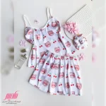 ست تاپ شورتک زنانه ساتن طرح تدی آلبالو