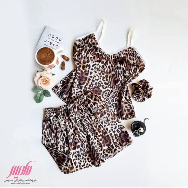 ست تاپ شورتک زنانه ساتن پلنگی