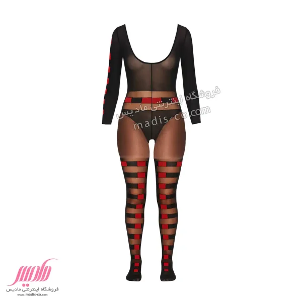 بادی زنانه مشکی قرمز آستین دار