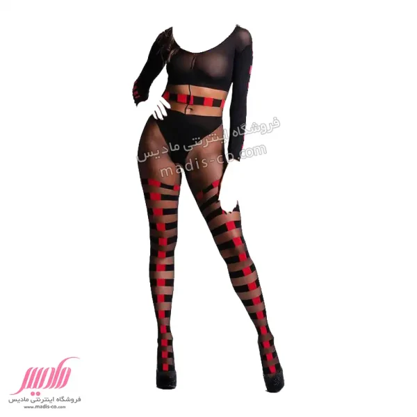 بادی زنانه مشکی قرمز آستین دار