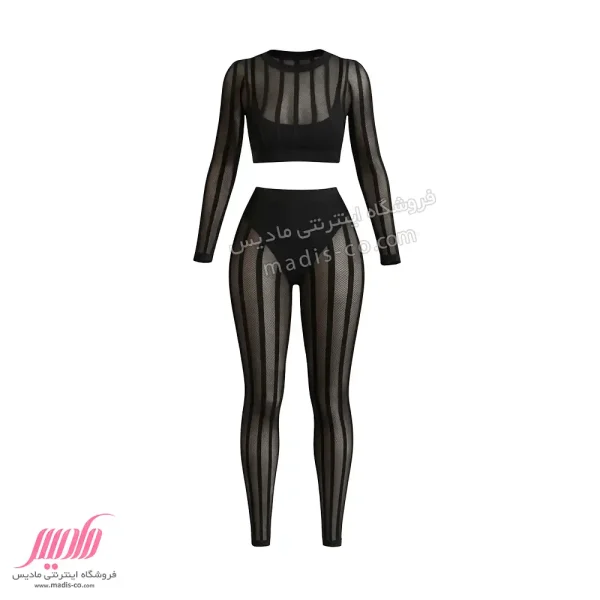 بادی زنانه کراپ آستین انگشتی و ساق شلواری