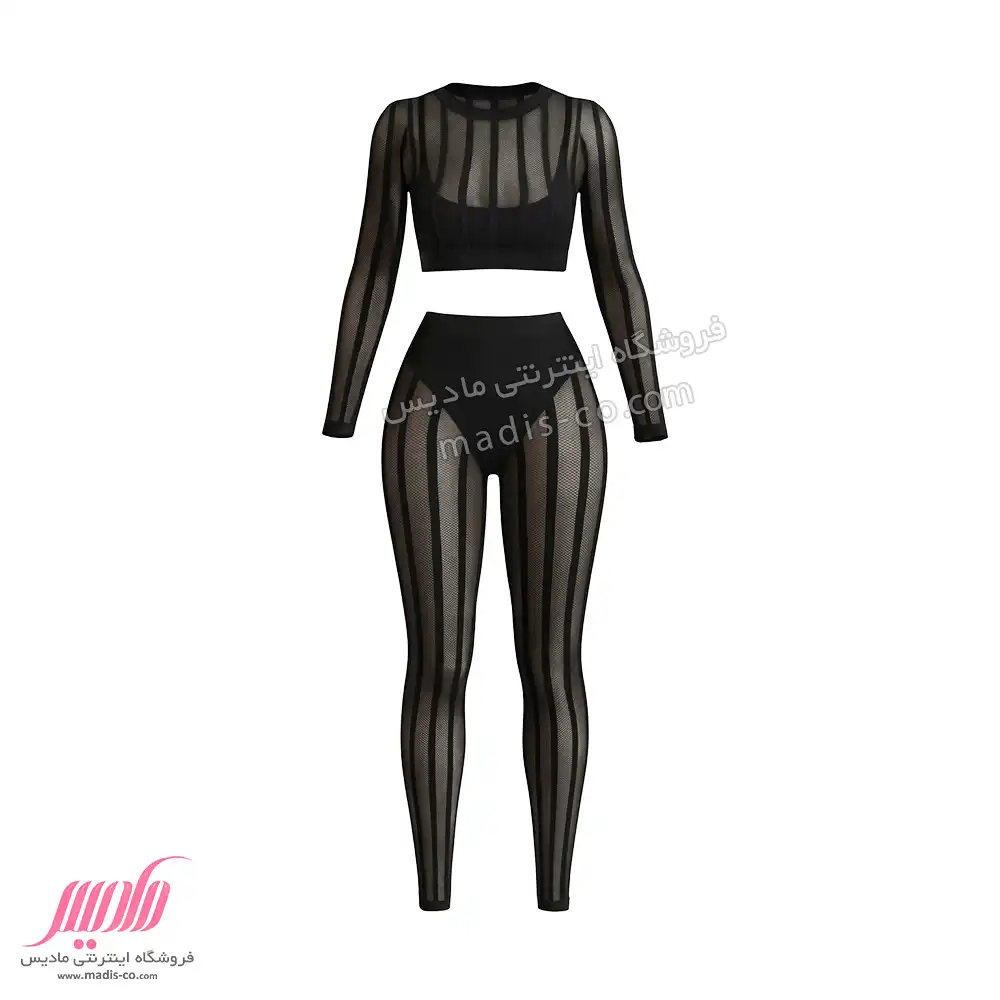 بادی زنانه کراپ آستین انگشتی و ساق شلواری