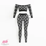 بادی زنانه دکلته آستین دار و ساق شلواری