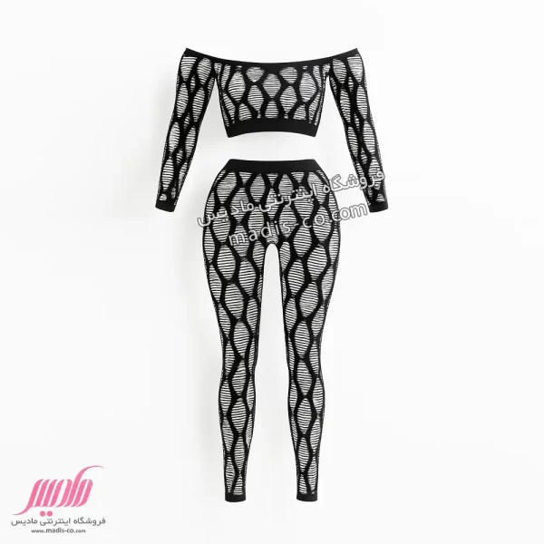 بادی زنانه دکلته آستین دار و ساق شلواری