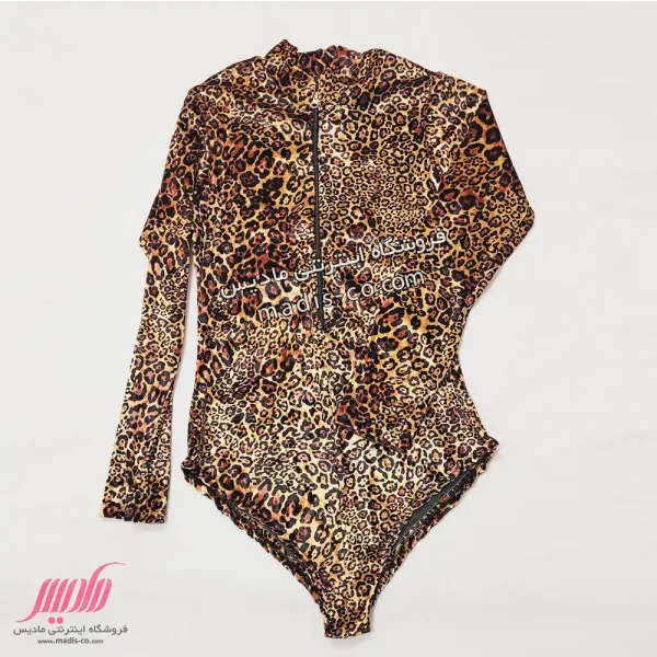 بادی زنانه مخملی پلنگی جلو زیپ دار