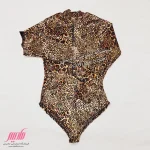 بادی زنانه مخملی پلنگی جلو زیپ دار