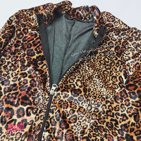 بادی زنانه مخملی پلنگی جلو زیپ دار