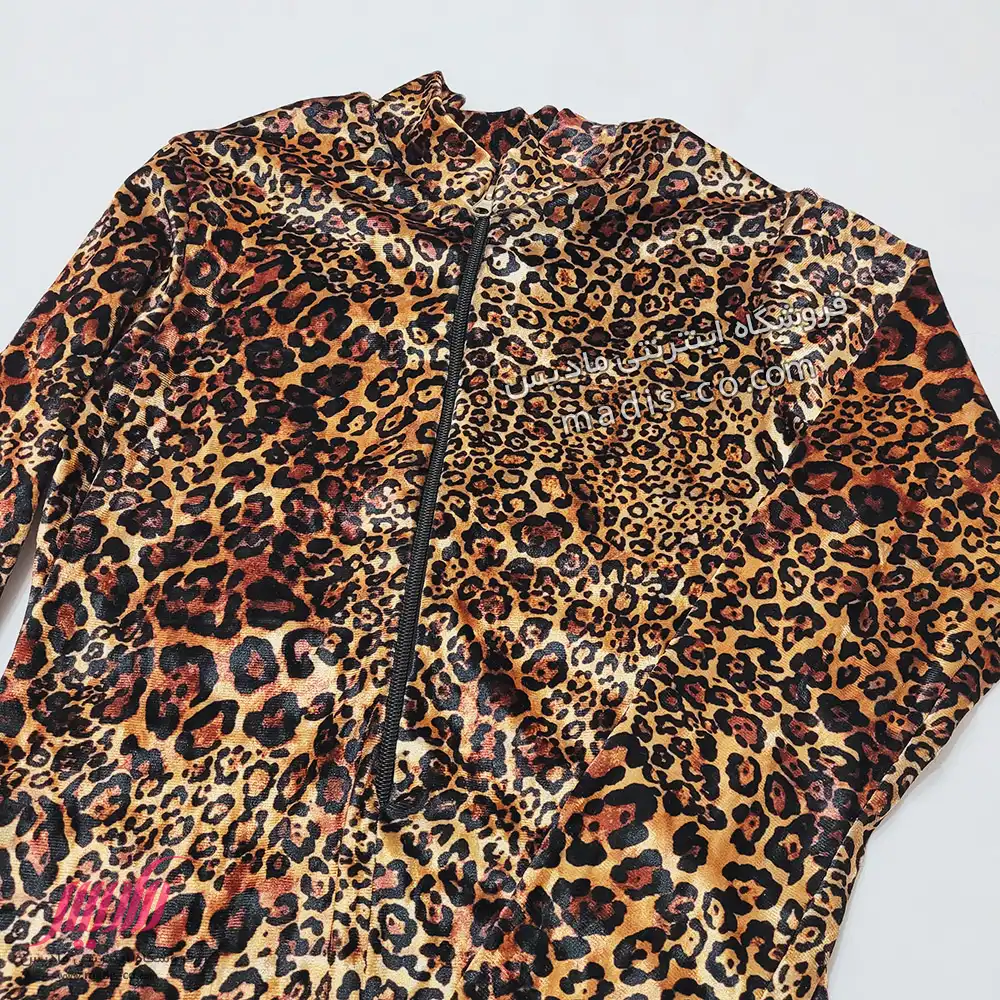 بادی زنانه مخملی پلنگی جلو زیپ دار