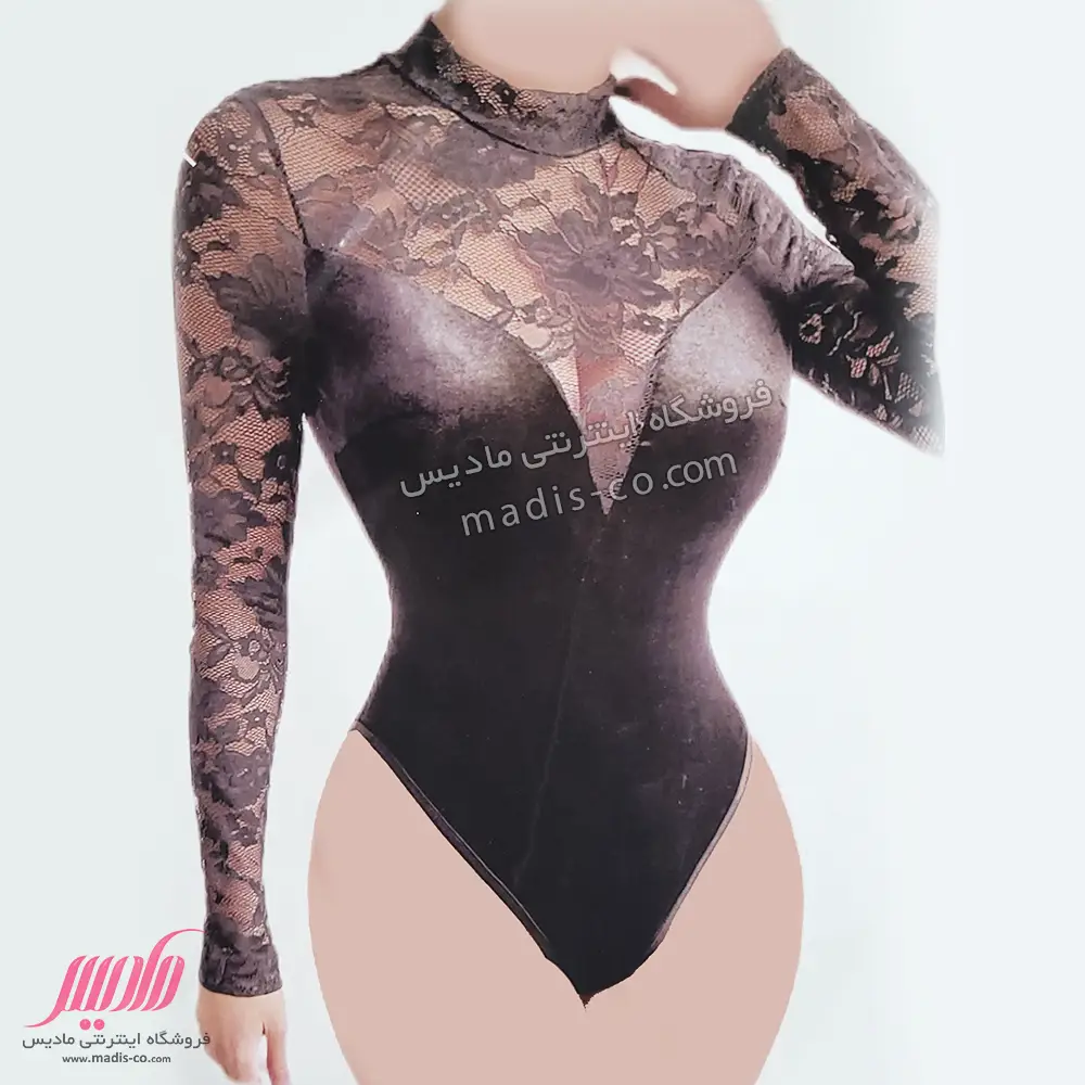 بادی زنانه دیسکو و دانتل آستین دار